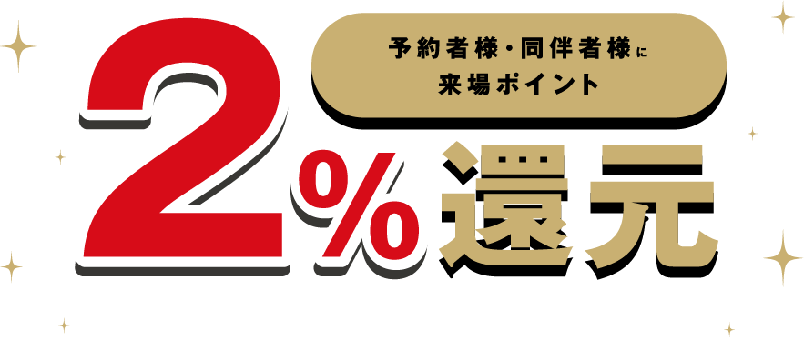 予約者・同伴者様に来場ポイント2％還元 2020年3月31日（木）まで