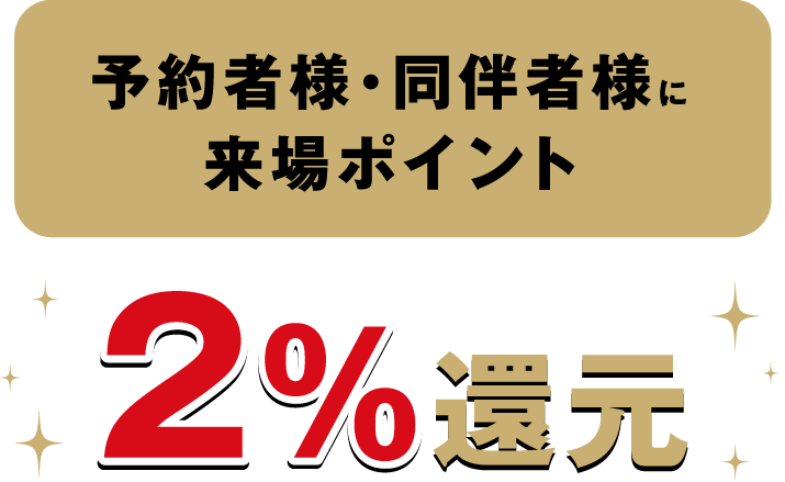 予約者・同伴者様に来場ポイント2％還元 2020年3月31日（木）まで